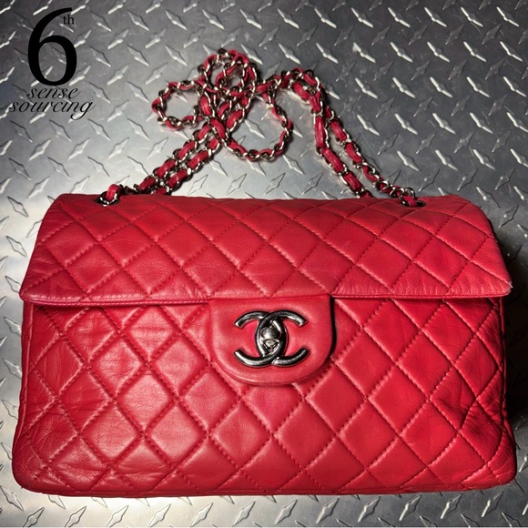 CHANEL Handbags - Chanel Lambskin Classic Maxi Flap in Red SHW